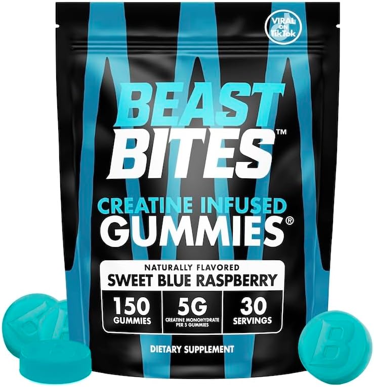 Creatine Infused Gummies -  5g Creatine Monohydrate Per Serving - NSF Certified for Sport, Clean Label Project Certified (150 Gummies, Sweet Blue Raspberry)
