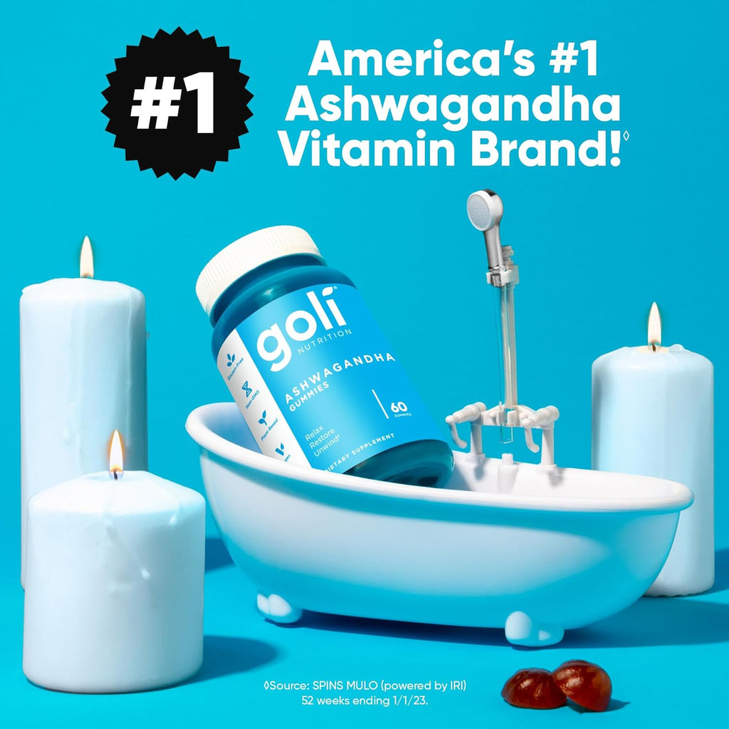 Goli Zero Sugar Ashwagandha & Vitamin D, Maca, L-Theanine Gummies, No Artificial Sweeteners, No Sugar Alcohols. Mixed Berry, KSM-66, Vegan, Plant Based, Non-GMO, Gluten-Free & Gelatin Free.