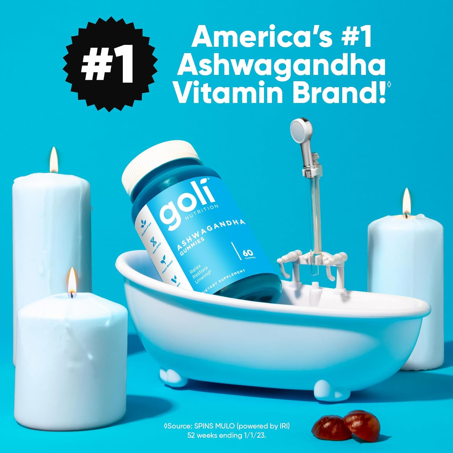 Goli Zero Sugar Ashwagandha & Vitamin D, Maca, L-Theanine Gummies, No Artificial Sweeteners, No Sugar Alcohols. Mixed Berry, KSM-66, Vegan, Plant Based, Non-GMO, Gluten-Free & Gelatin Free.