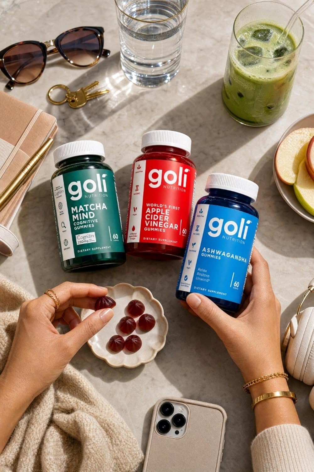 Goli Favorites Trio: Ashwagandha KSM-66, Apple Cider Vinegar, Matcha Mind Supplements with Cognizin, Vitamins D2 and B12