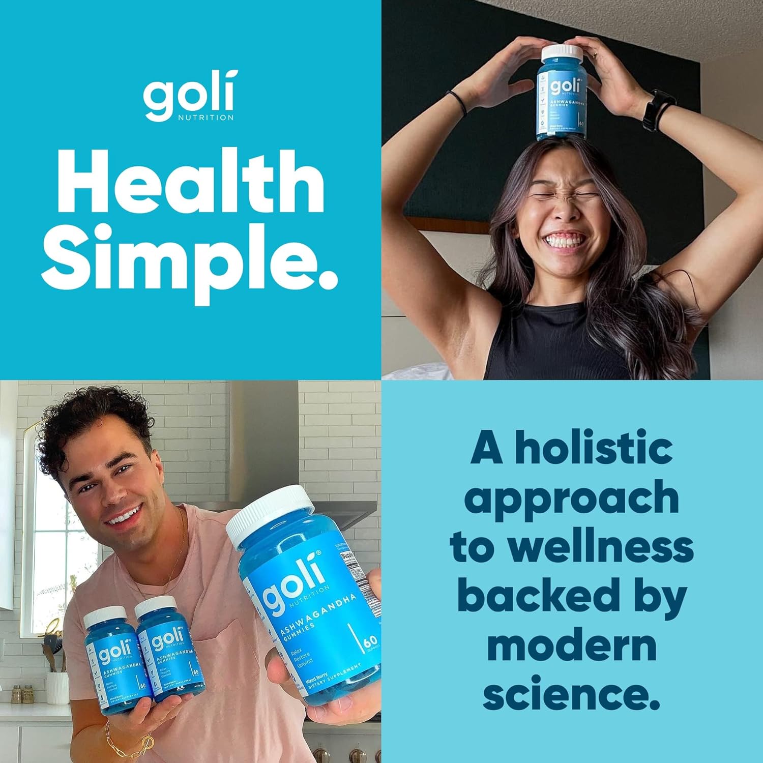 Goli Zero Sugar Ashwagandha & Vitamin D, Maca, L-Theanine Gummies, No Artificial Sweeteners, No Sugar Alcohols. Mixed Berry, KSM-66, Vegan, Plant Based, Non-GMO, Gluten-Free & Gelatin Free.