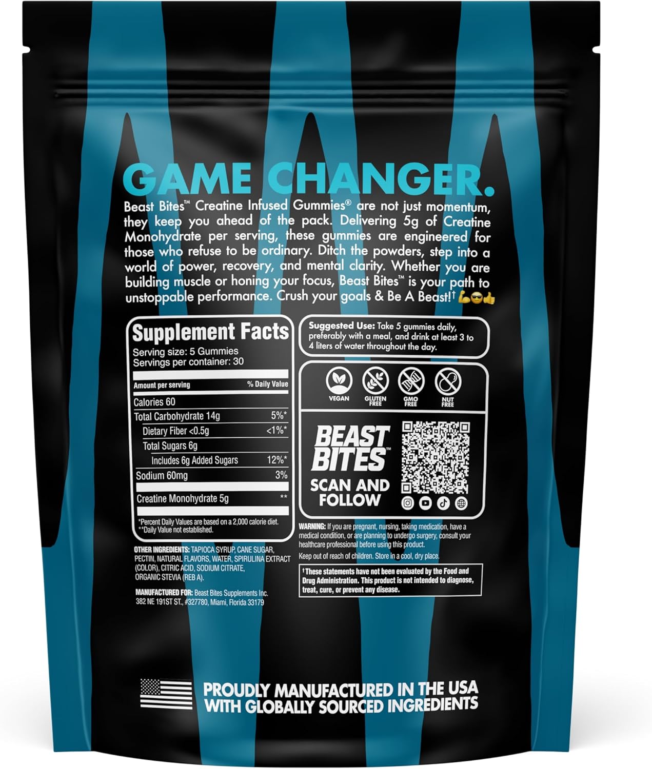Creatine Infused Gummies -  5g Creatine Monohydrate Per Serving - NSF Certified for Sport, Clean Label Project Certified (150 Gummies, Sweet Blue Raspberry)