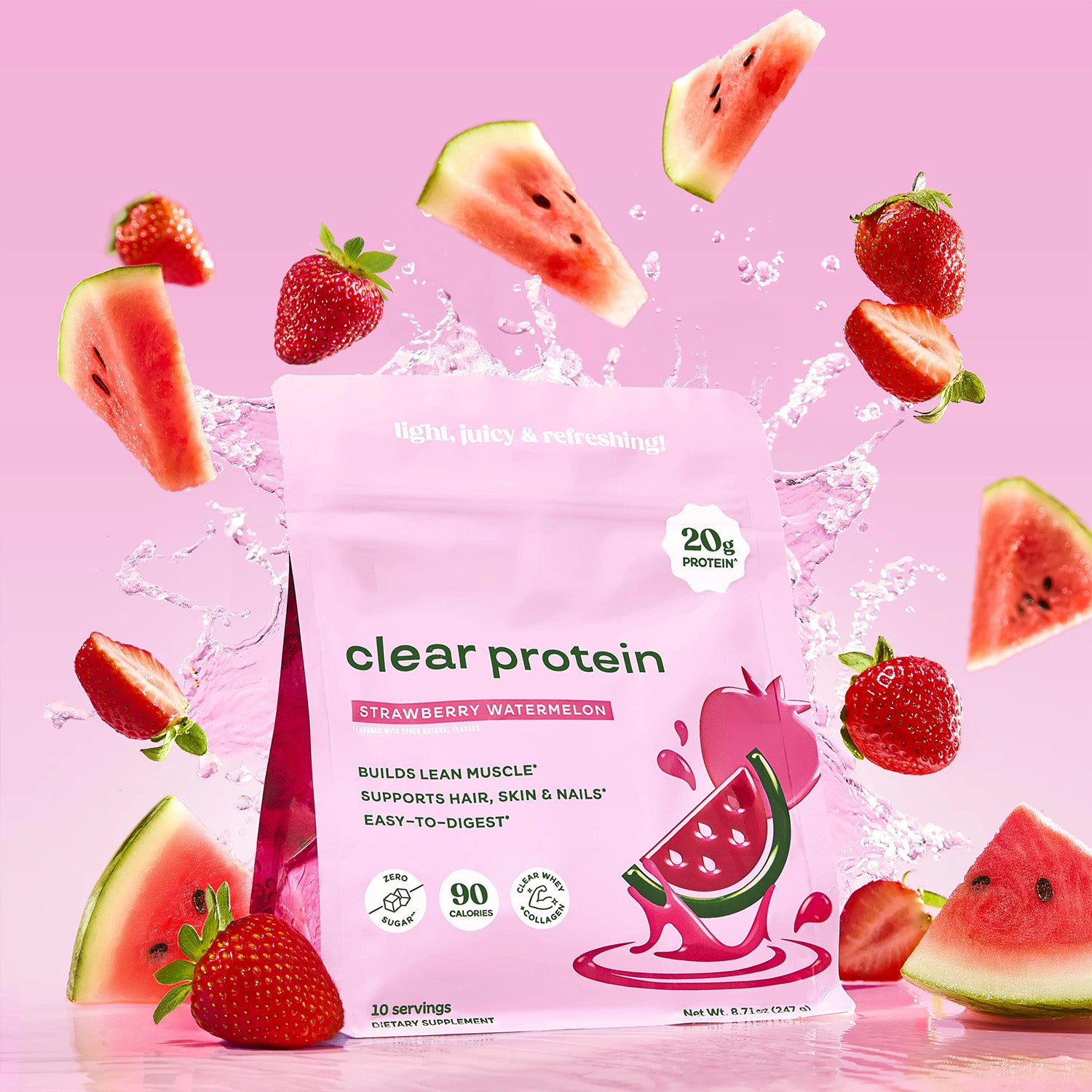 Clear Protein Powder 247g - Clear Whey + Collagen Protein Blend | 20g Protein, 90 Calories, 0g Sugar, Light & Refreshing Fruity Drink | Protein for Women