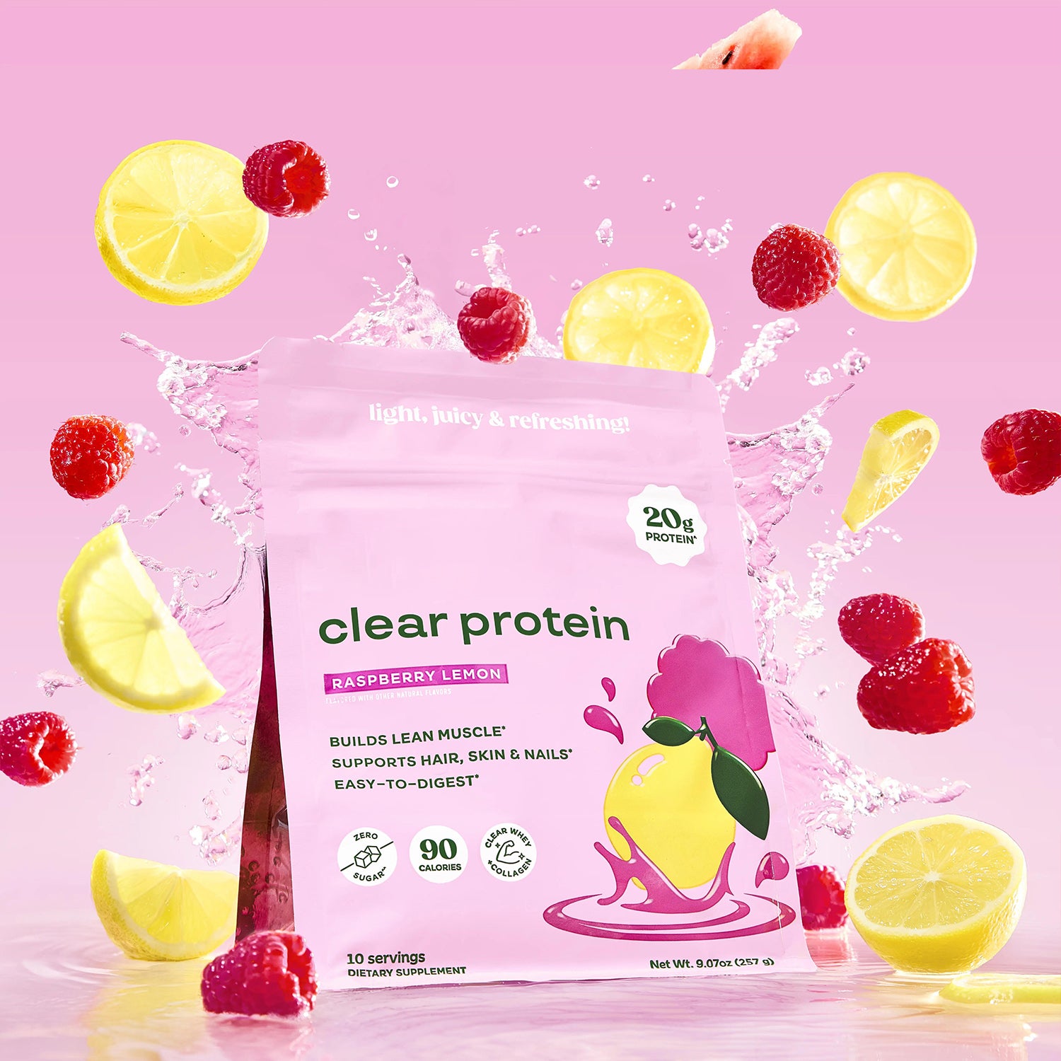 Clear Protein Powder 247g - Clear Whey + Collagen Protein Blend | 20g Protein, 90 Calories, 0g Sugar, Light & Refreshing Fruity Drink | Protein for Women
