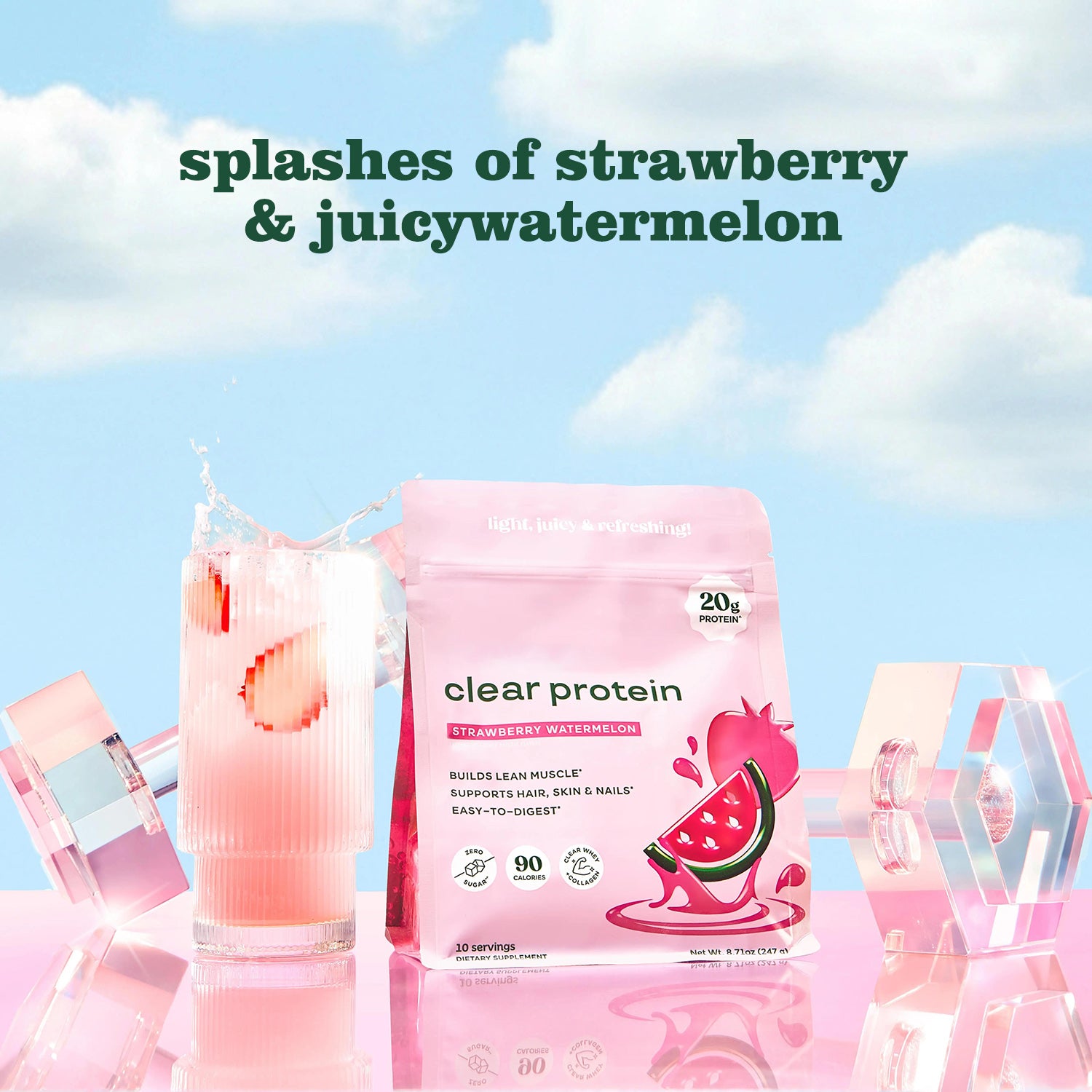 Clear Protein Powder 247g - Clear Whey + Collagen Protein Blend | 20g Protein, 90 Calories, 0g Sugar, Light & Refreshing Fruity Drink | Protein for Women