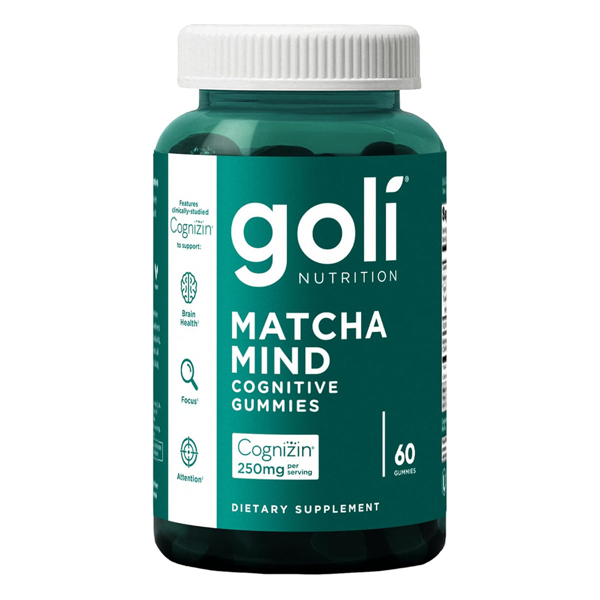 Goli Matcha Mind Cognitive Gummies with Cognizin Citicoline - 250mg Citicoline Plus Matcha Powder - Brain Health and Focus Support - Vegan, Non-GMO, Gluten-Free